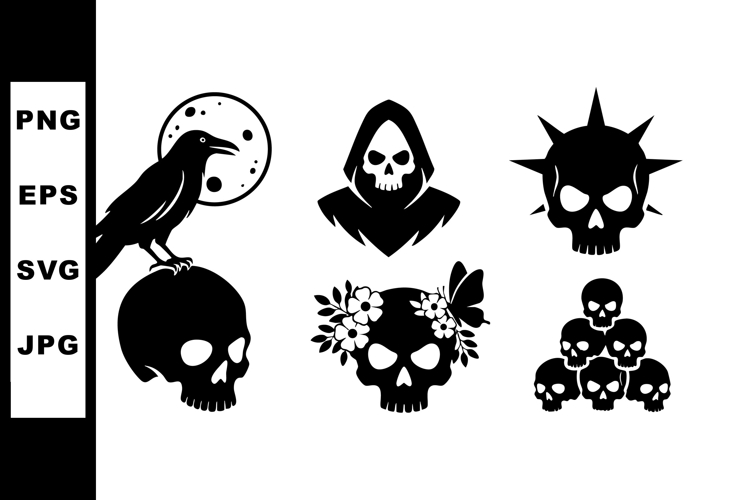 Gothic Skull Designs with Crow and Reaper Vector Collection
