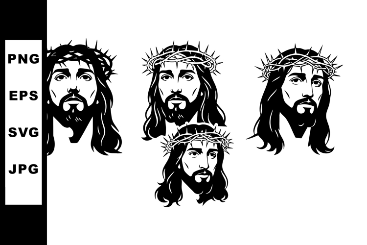 Jesus Christ Face Crown Thorns Vector Set