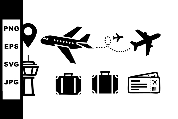 Airplane Travel Icons with Luggage and Boarding Pass