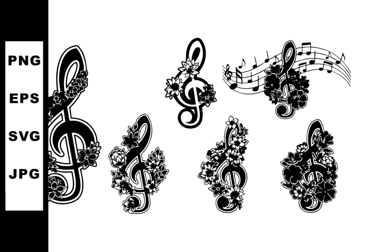Musical Notes with Floral Elements Vector Art Design