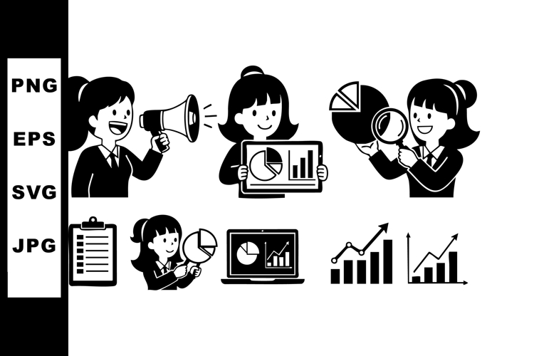 Businesswoman Presenting Marketing Data with Charts and Grap