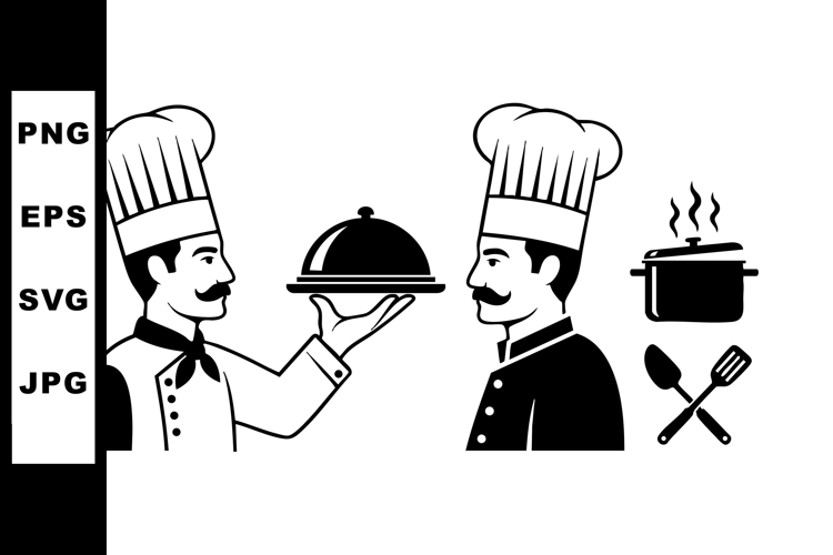Two Chefs Cooking with Utensils Vector Illustration