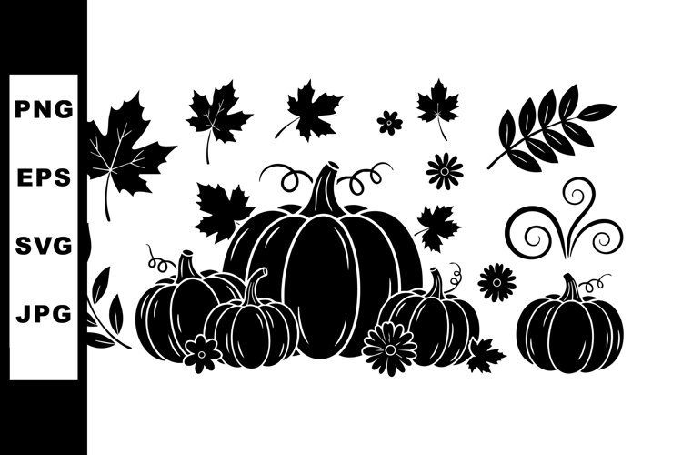 Pumpkin and Autumn Leaves Vector Silhouette Design