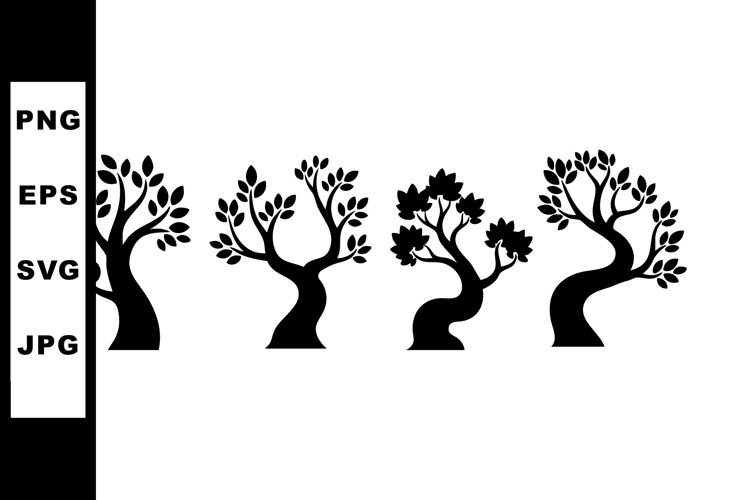 Abstract Black Silhouette Trees with Stylized Leaves Vector
