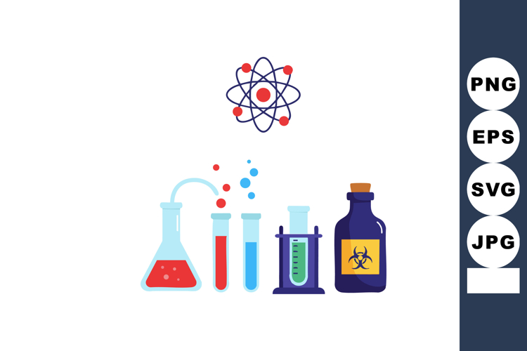 Science laboratory glassware and atom symbol with colorful c example image 1