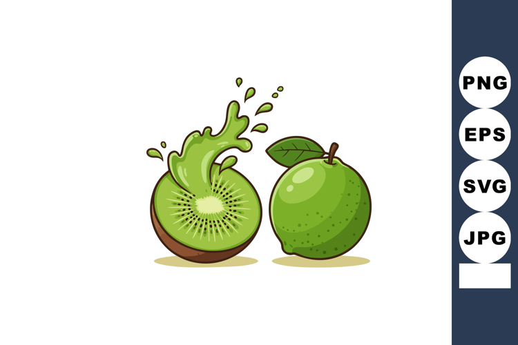 Kiwi fruit with splash of juice fresh green tropical fruit v