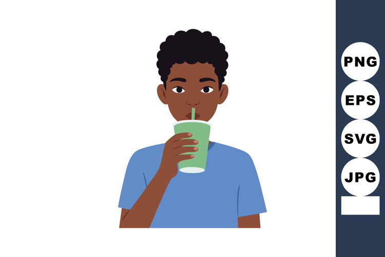 Young man drinking green smoothie from cup with straw in cas example image 1