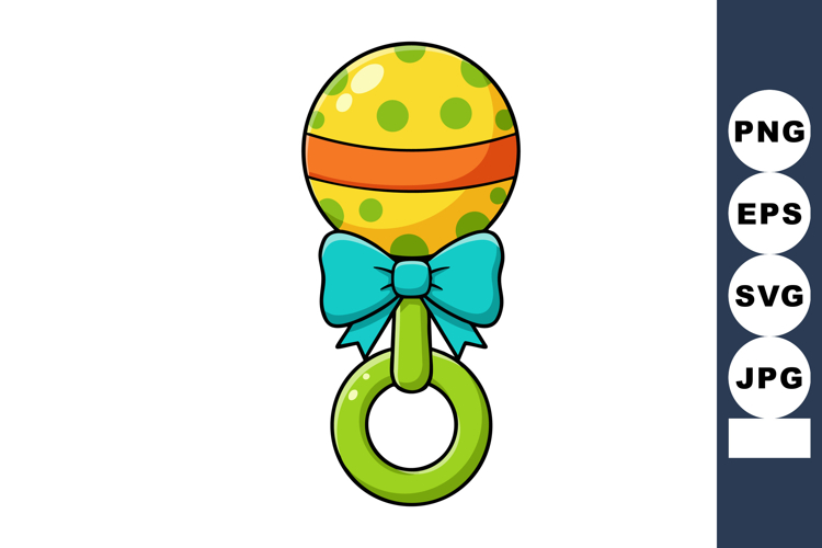 Baby rattle with green polka dots and turquoise bow vector i