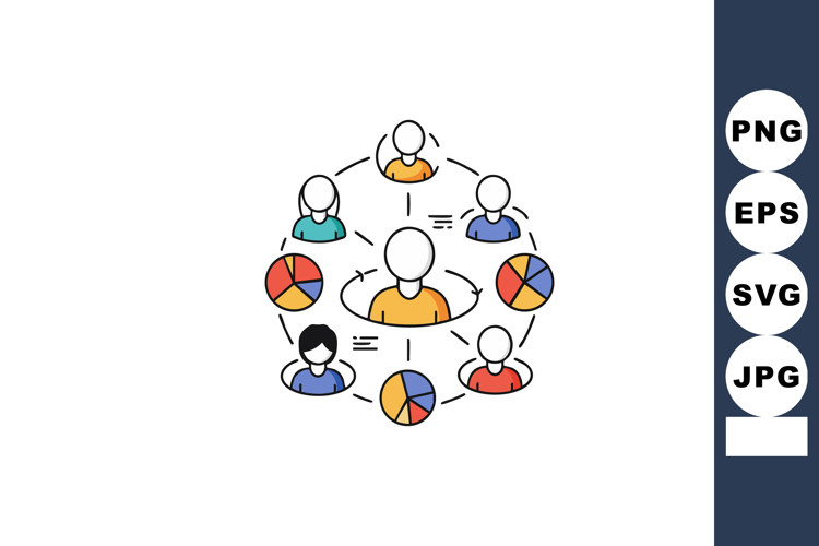 Business teamwork and collaboration with pie chart data shar
