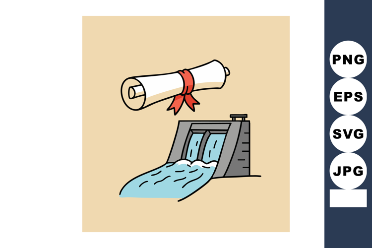 Hydroelectric dam generating power with diploma symbolizing