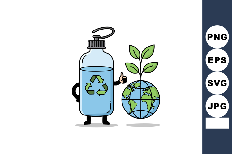 Reusable Water Bottle Character Giving Thumbs Up Next to Ear