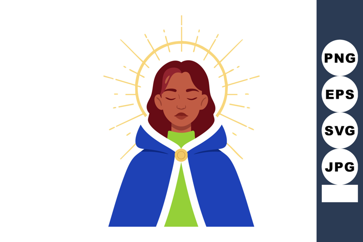 Woman with blue cloak and golden halo spiritual illustration