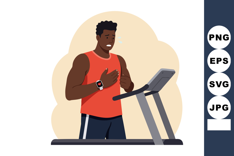 Man Checking Heart Rate on Smartwatch While Running on Tread