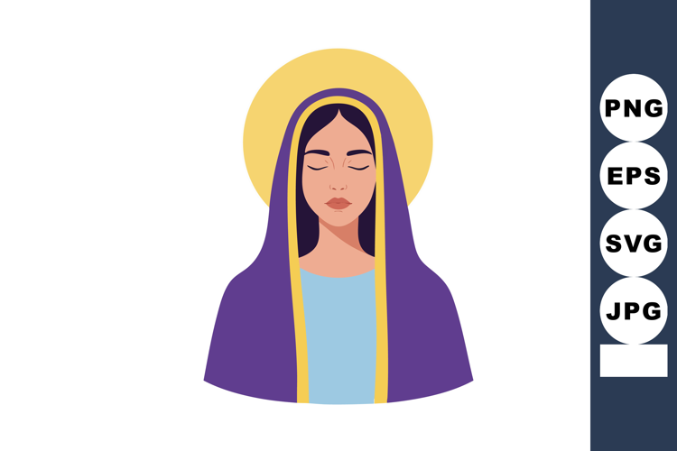 Woman wearing purple veil with golden halo vector illustrati