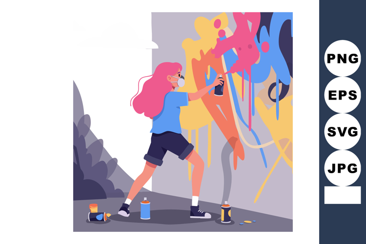 Young Woman Creating Colorful Graffiti Street Art with Spray example image 1