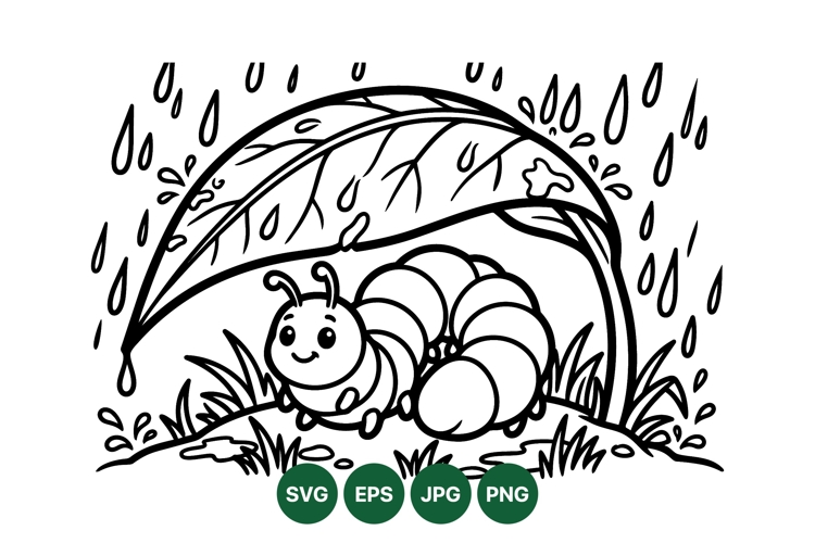 Cute Caterpillar Under Leaf Vector Illustration Art