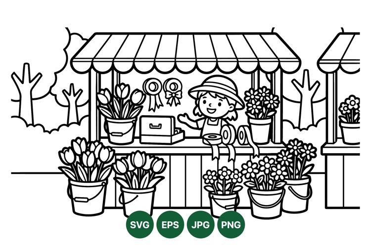 Hand Drawn Flower Market Illustration Clipart