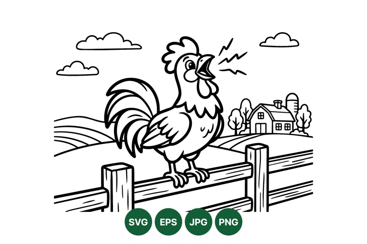 Rooster Line Art Illustration For Farm Designs
