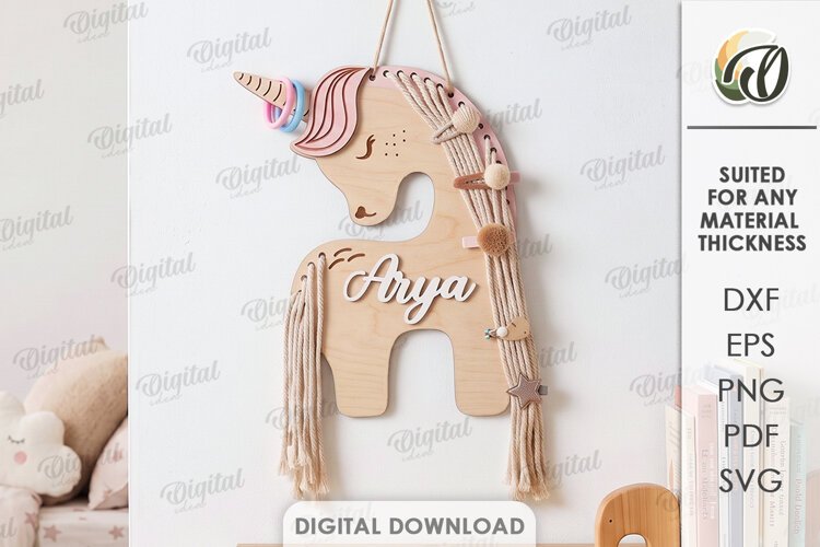Unicorn Hair Bow Holder Laser Cut. Hair Bow Hanger SVG example image 1