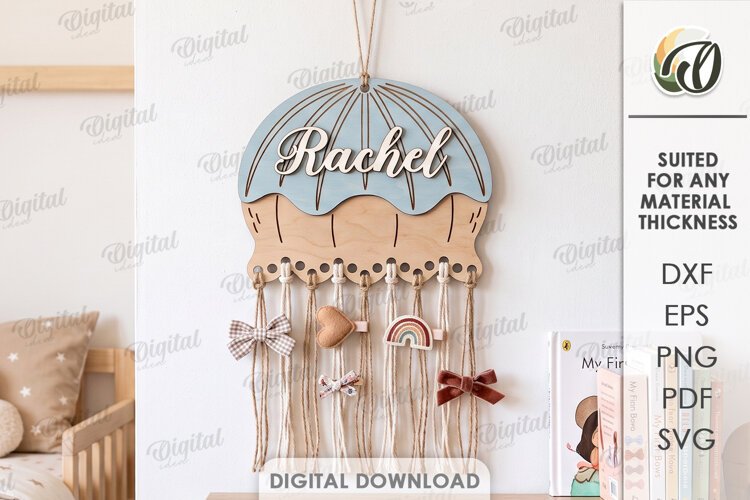 Personalized Hair Bow Holder Laser Cut. Hair Bow Hanger SVG example image 1