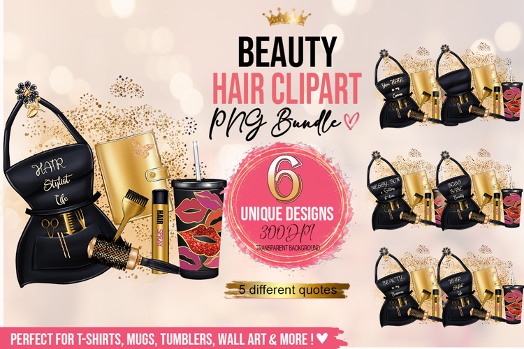 Black & Gold Hair Stylist Apron Sublimation PNG