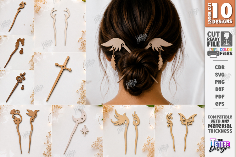 Wooden Hair Sticks and Pins Laser Cut Bundle | Accessories