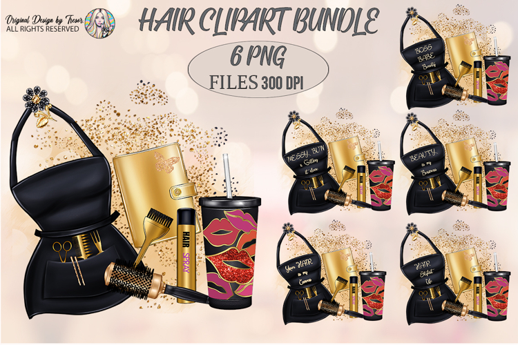 Black & Gold Hair Stylist Apron Sublimation PNG