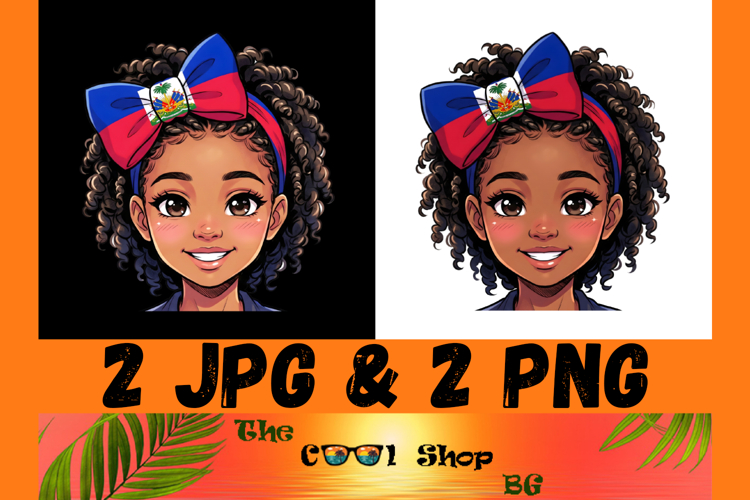 Haiti Flag Day Girl PNG, Cute Cartoon Portrait With Flag Bow