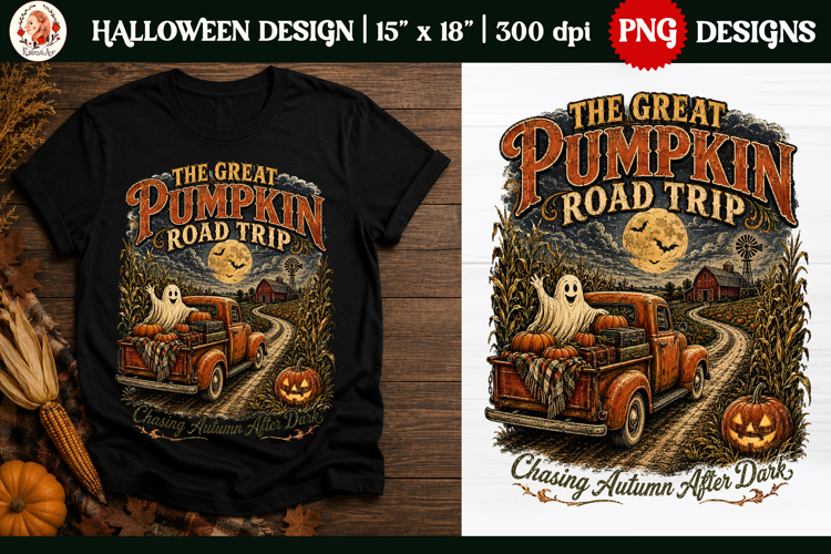 The Great Pumpkin Road Trip Halloween PNG, Vintage Ghost