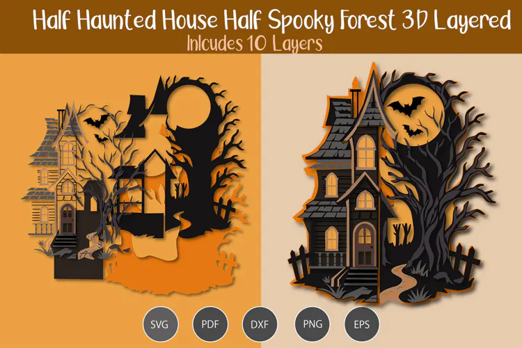 Half Haunted House Half Spooky Forest 3D Layered