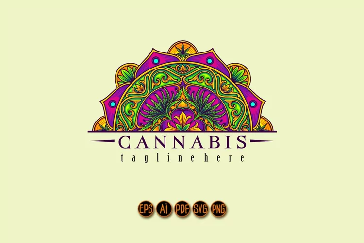 Half mandala marijuana with intricate engraved ornament