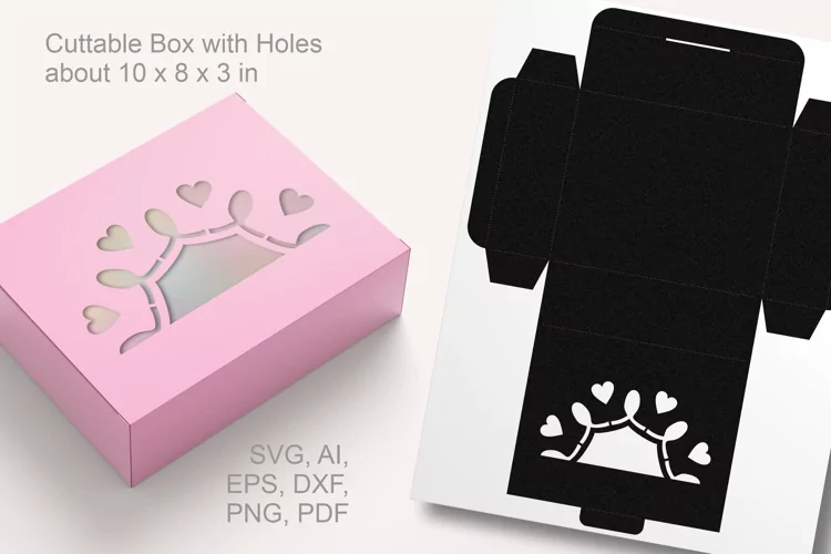 Half Octagonal Window with Hearts Right Angled Gift Box SVG