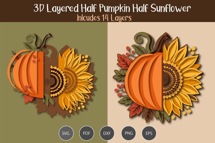 Half Pumpkin Half Sunflower 3D Layered example image 1