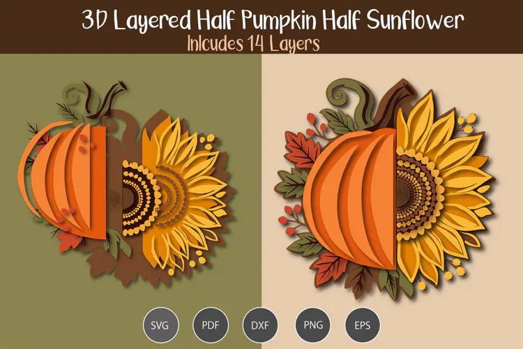 Half Pumpkin Half Sunflower 3D Layered