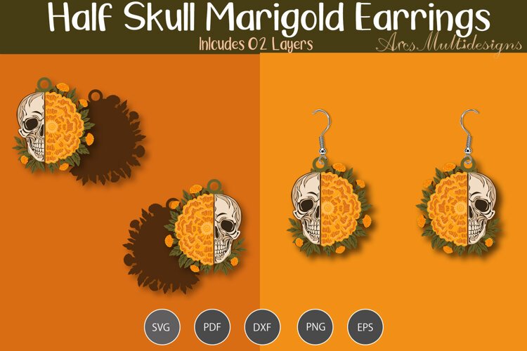 Half skull marigold Earrings example image 1