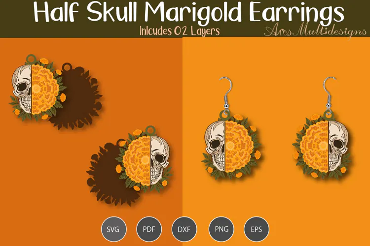 Half skull marigold Earrings
