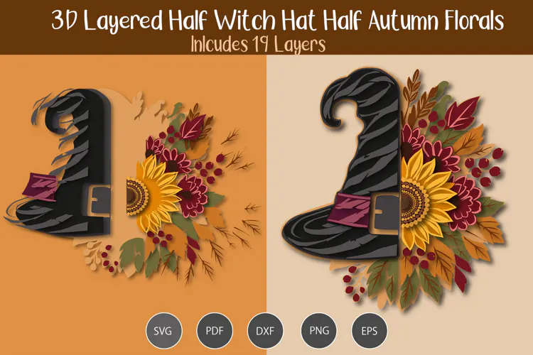 Layered Half Witch Hat Half Autumn Florals