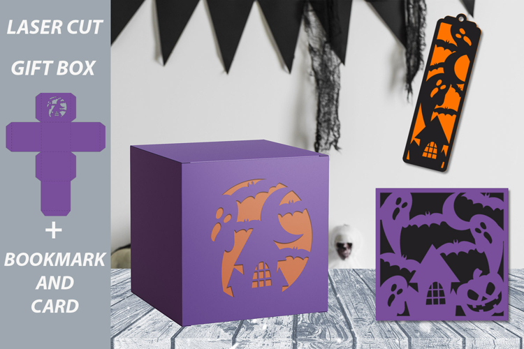 Halloween paper box laser cut, Layered bookmark, Card