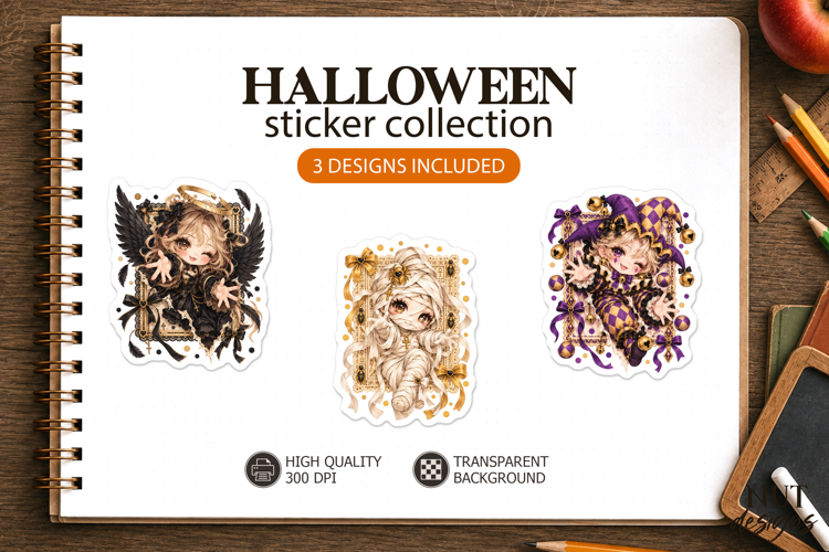 Gothic Halloween Character Stickers Angel Mummy Jester