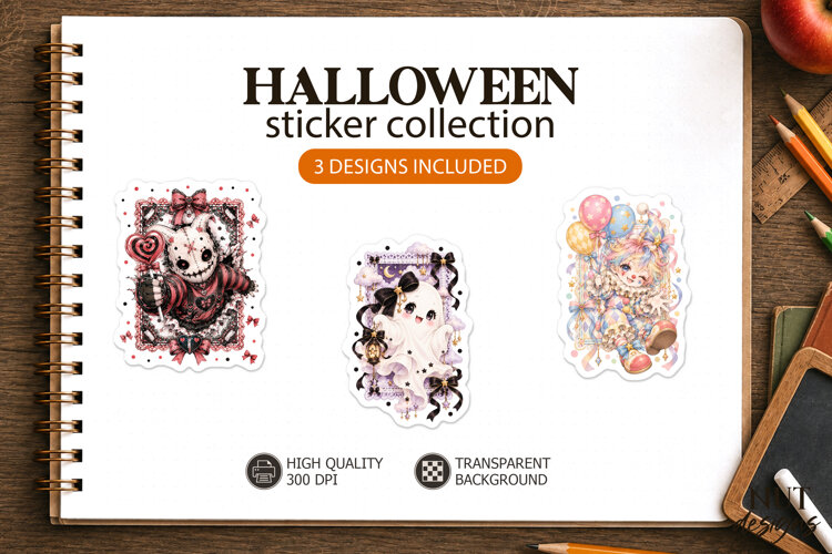 Cute Spooky Halloween Stickers Clown Ghost Slasher example image 1