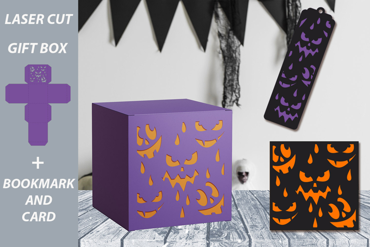 Halloween laser cut treat box, Bookmark layered, Card svg