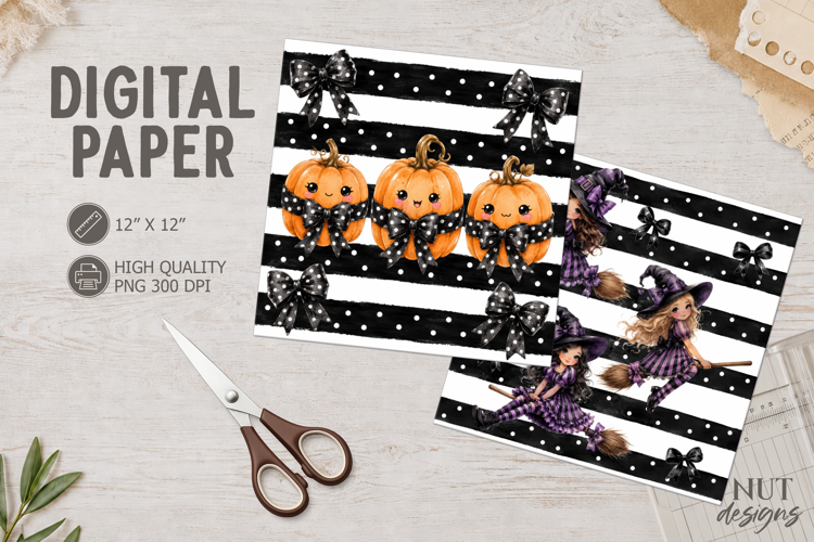Coquette Halloween Pumpkin Witch Digital Paper
