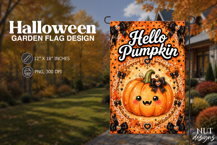 Hello Pumpkin Halloween Flag Coquette Halloween decor