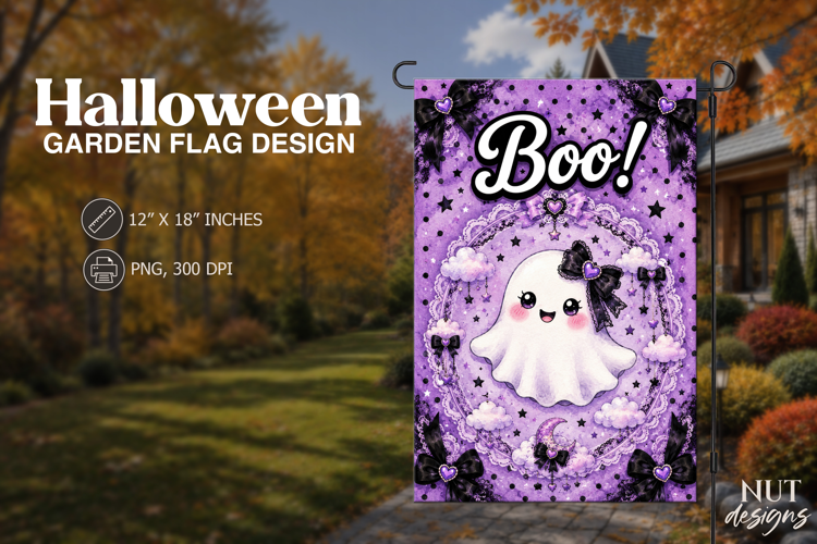 Cute Purple Halloween Ghost Flag Coquette Halloween decor