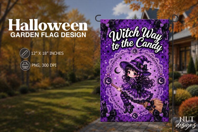 Witch Way Halloween Garden Flag Coquette Halloween decor example image 1