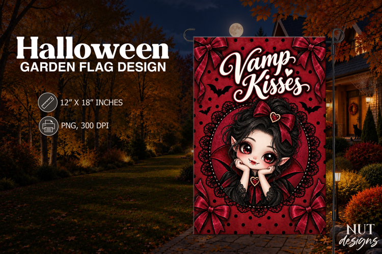 Cute Vamp Kisses Halloween Garden Flag Coquette