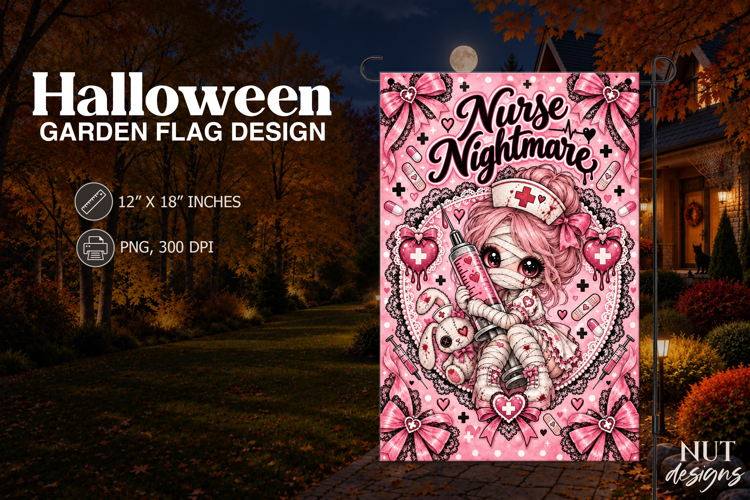 Cute Nurse Nightmare Coquette Halloween Garden Flag