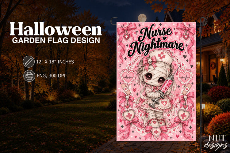 Cute Mummy Nurse Coquette Halloween Garden Flag example image 1