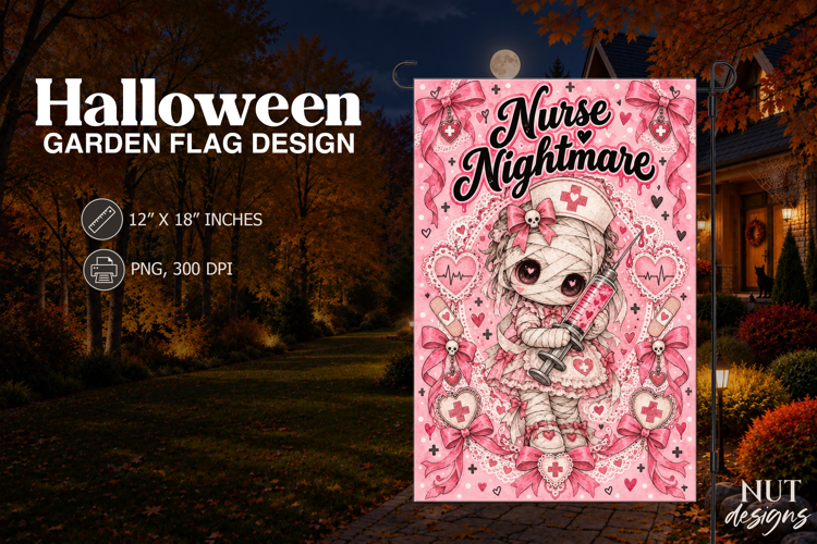 Cute Mummy Nurse Coquette Halloween Garden Flag