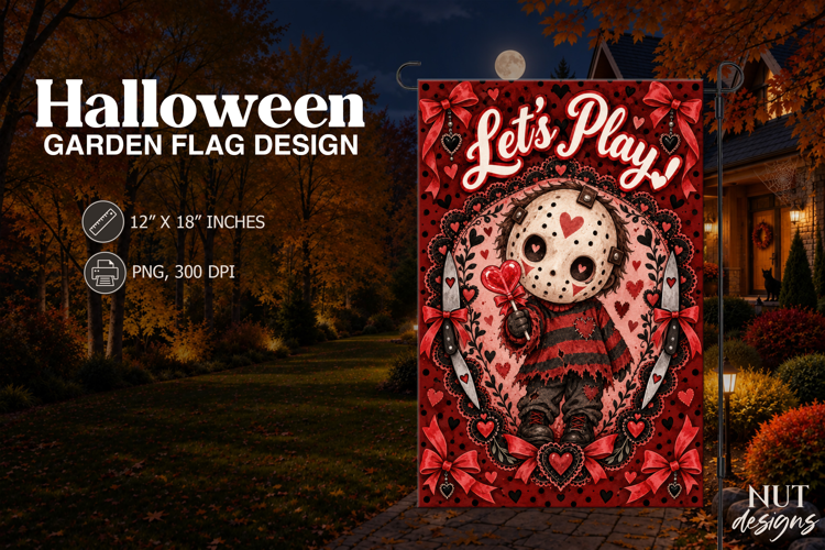 Valentine Horror Cute Slasher Halloween Garden Flag Coquette